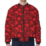 Red Punk Skull Pattern Print Zip Sleeve Bomber Jacket