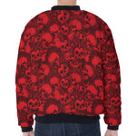 Red Punk Skull Pattern Print Zip Sleeve Bomber Jacket