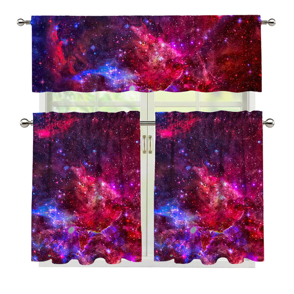 Red Purple Nebula Galaxy Space Print 3 Piece Kitchen Curtains