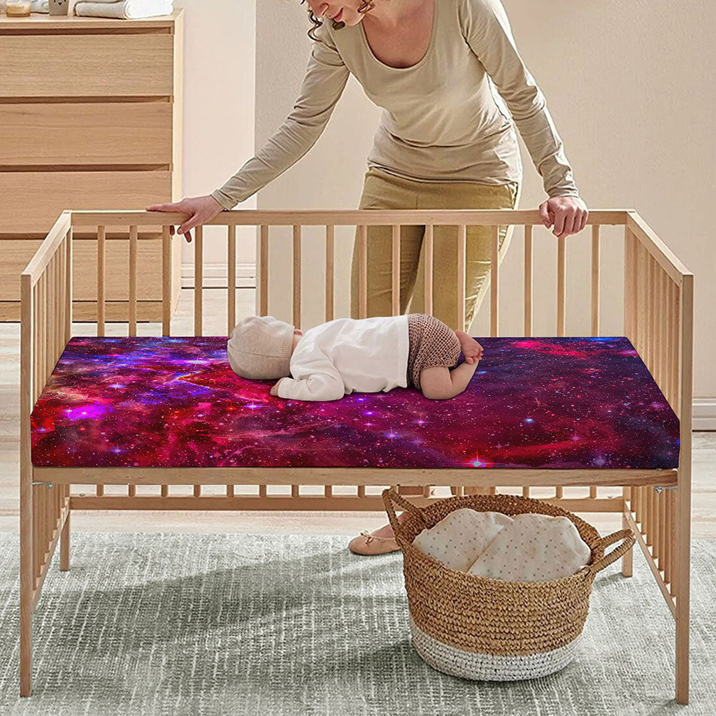 Red Purple Nebula Galaxy Space Print Baby Crib Sheet