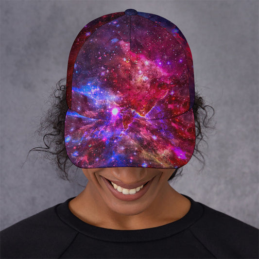 Red Purple Nebula Galaxy Space Print Baseball Cap