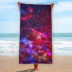 Red Purple Nebula Galaxy Space Print Beach Towel