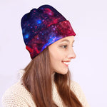 Red Purple Nebula Galaxy Space Print Beanie