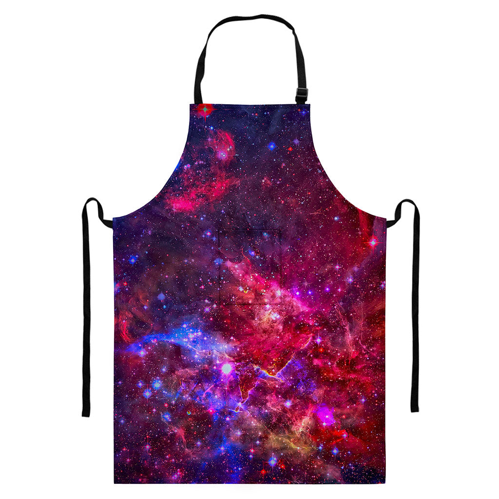 Red Purple Nebula Galaxy Space Print Bib Apron With Pocket