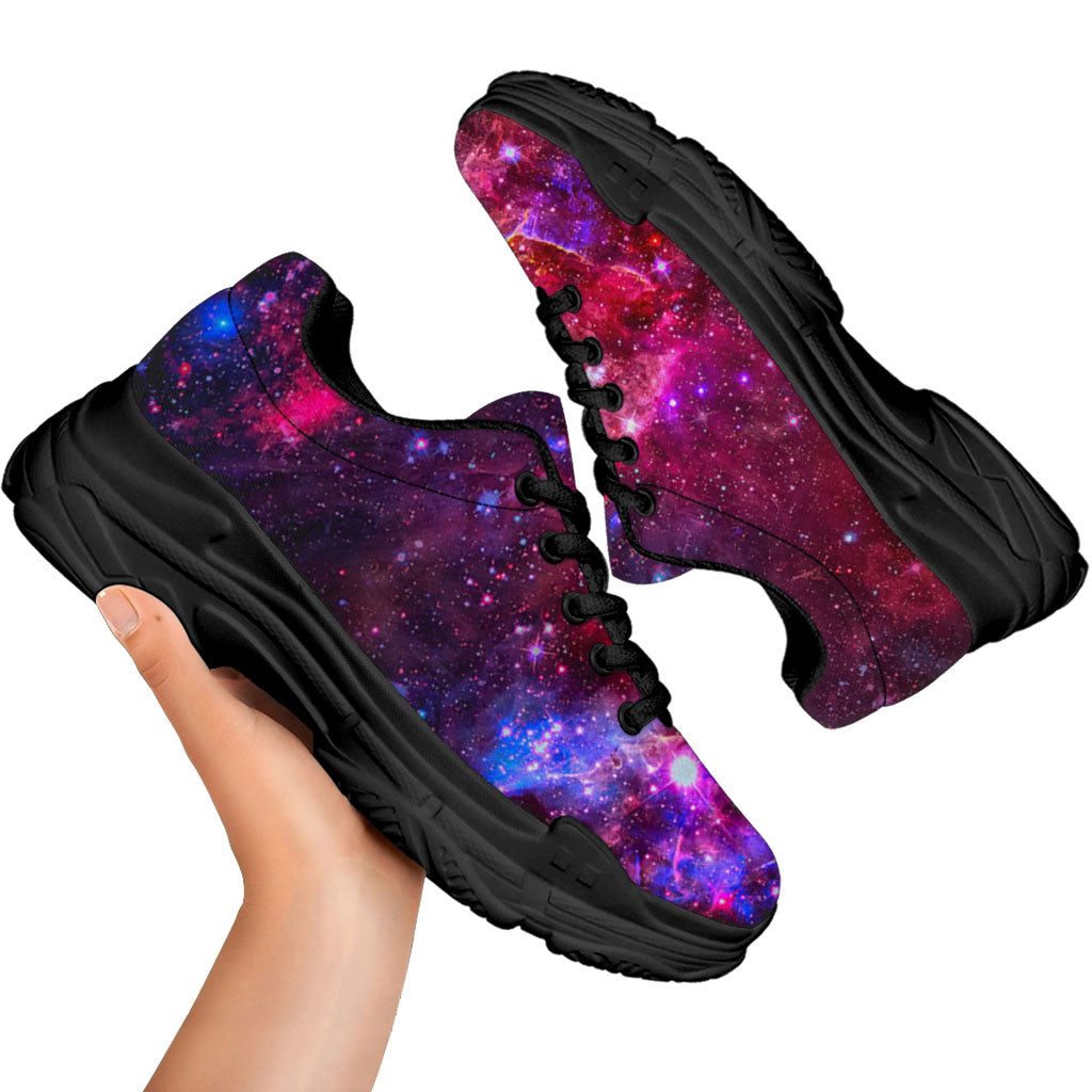 Red Purple Nebula Galaxy Space Print Black Chunky Shoes