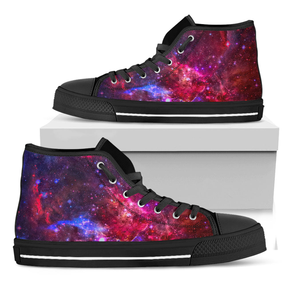 Red Purple Nebula Galaxy Space Print Black High Top Sneakers