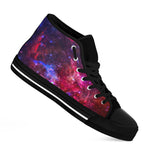 Red Purple Nebula Galaxy Space Print Black High Top Sneakers