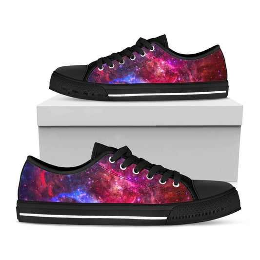 Red Purple Nebula Galaxy Space Print Black Low Top Sneakers