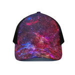 Red Purple Nebula Galaxy Space Print Black Mesh Trucker Cap