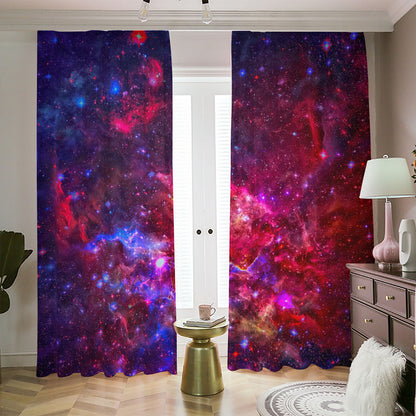 Red Purple Nebula Galaxy Space Print Blackout Pencil Pleat Curtains