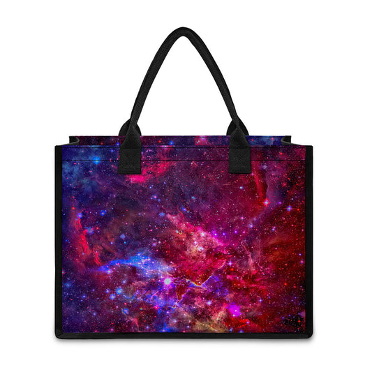 Red Purple Nebula Galaxy Space Print Canvas Tote Bag