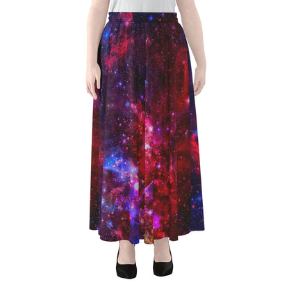 Red Purple Nebula Galaxy Space Print Chiffon Maxi Skirt