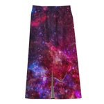 Red Purple Nebula Galaxy Space Print Cotton Front Slit Maxi Skirt