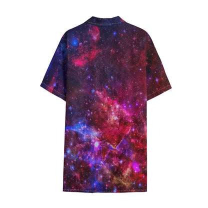Red Purple Nebula Galaxy Space Print Cotton Hawaiian Shirt