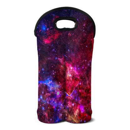 Red Purple Nebula Galaxy Space Print Double Neoprene Wine Tote