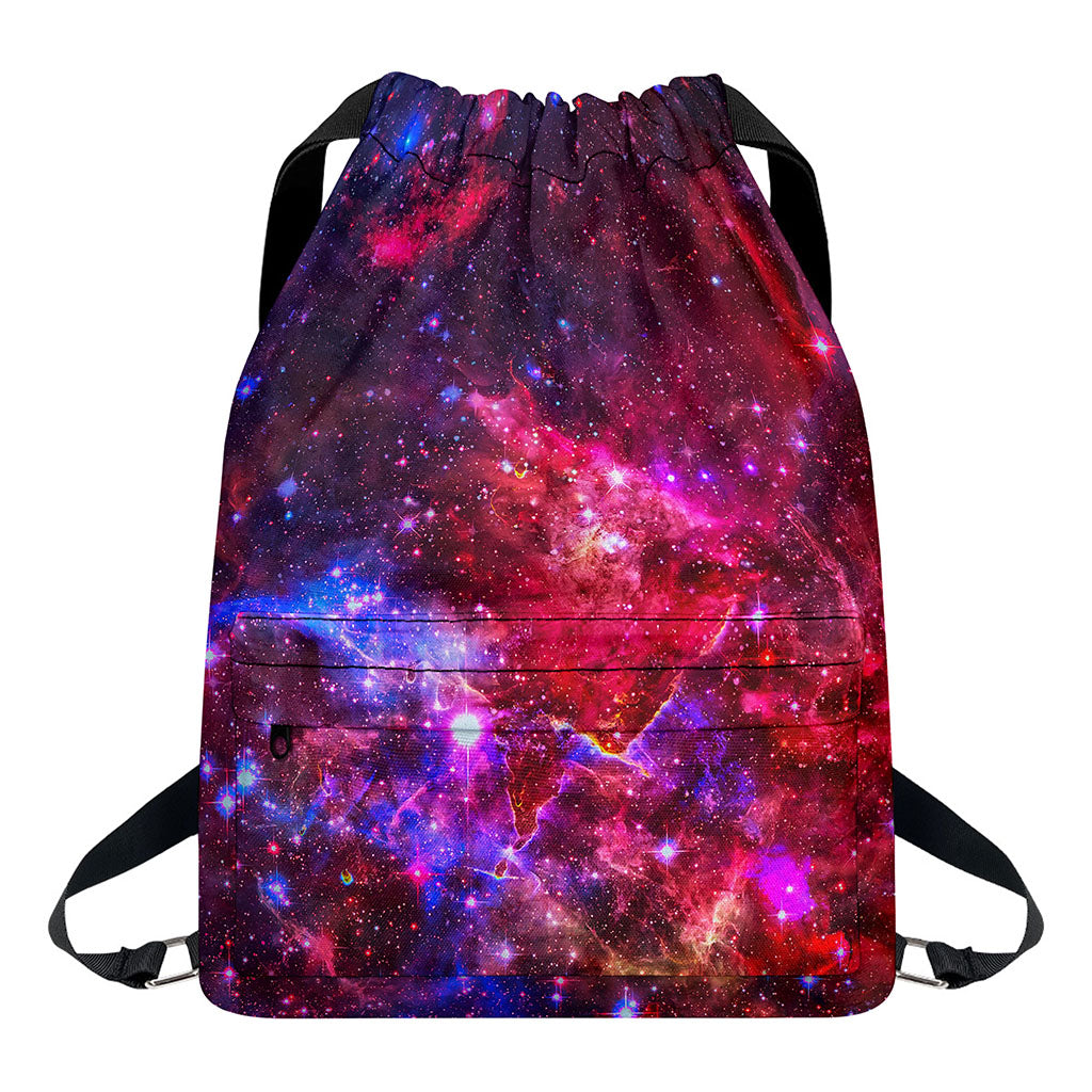 Red Purple Nebula Galaxy Space Print Drawstring Backpack