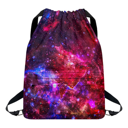 Red Purple Nebula Galaxy Space Print Drawstring Backpack
