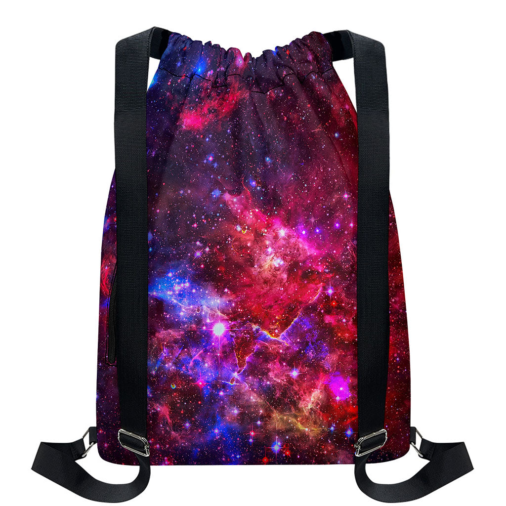 Red Purple Nebula Galaxy Space Print Drawstring Backpack