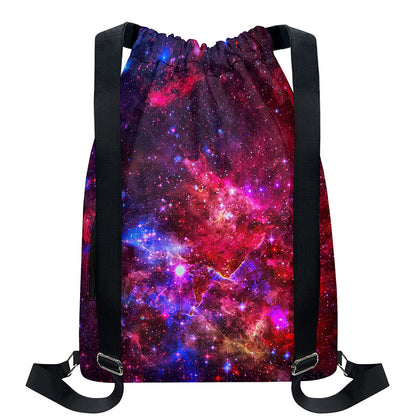 Red Purple Nebula Galaxy Space Print Drawstring Backpack