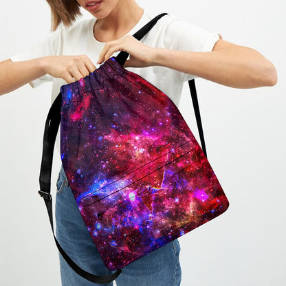 Red Purple Nebula Galaxy Space Print Drawstring Backpack