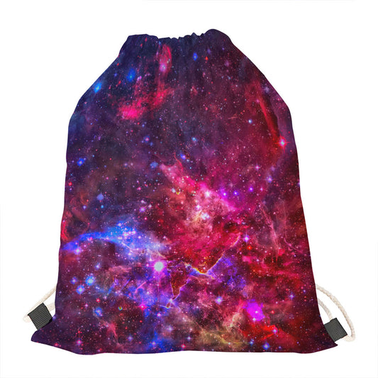 Red Purple Nebula Galaxy Space Print Drawstring Bag