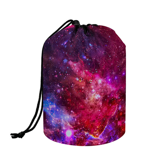 Red Purple Nebula Galaxy Space Print Drawstring Makeup Bag