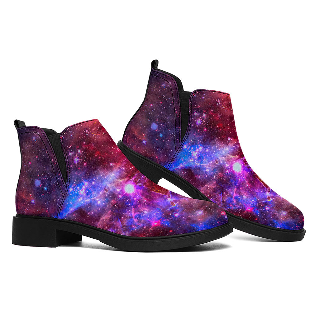 Red Purple Nebula Galaxy Space Print Flat Ankle Boots