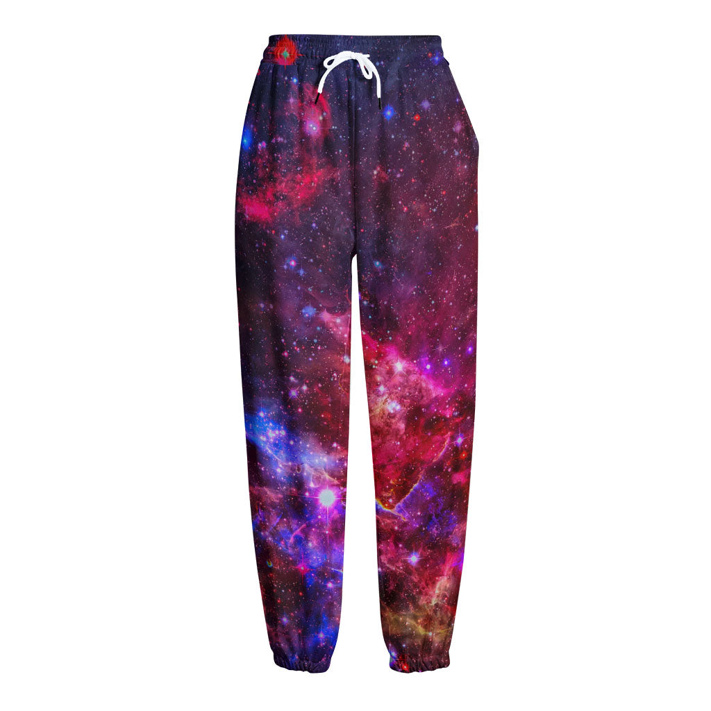 Red Purple Nebula Galaxy Space Print Fleece Lined Knit Pants