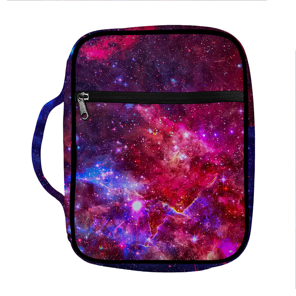 Red Purple Nebula Galaxy Space Print Front Pocket Bible Bag