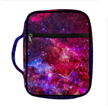 Red Purple Nebula Galaxy Space Print Front Pocket Bible Bag