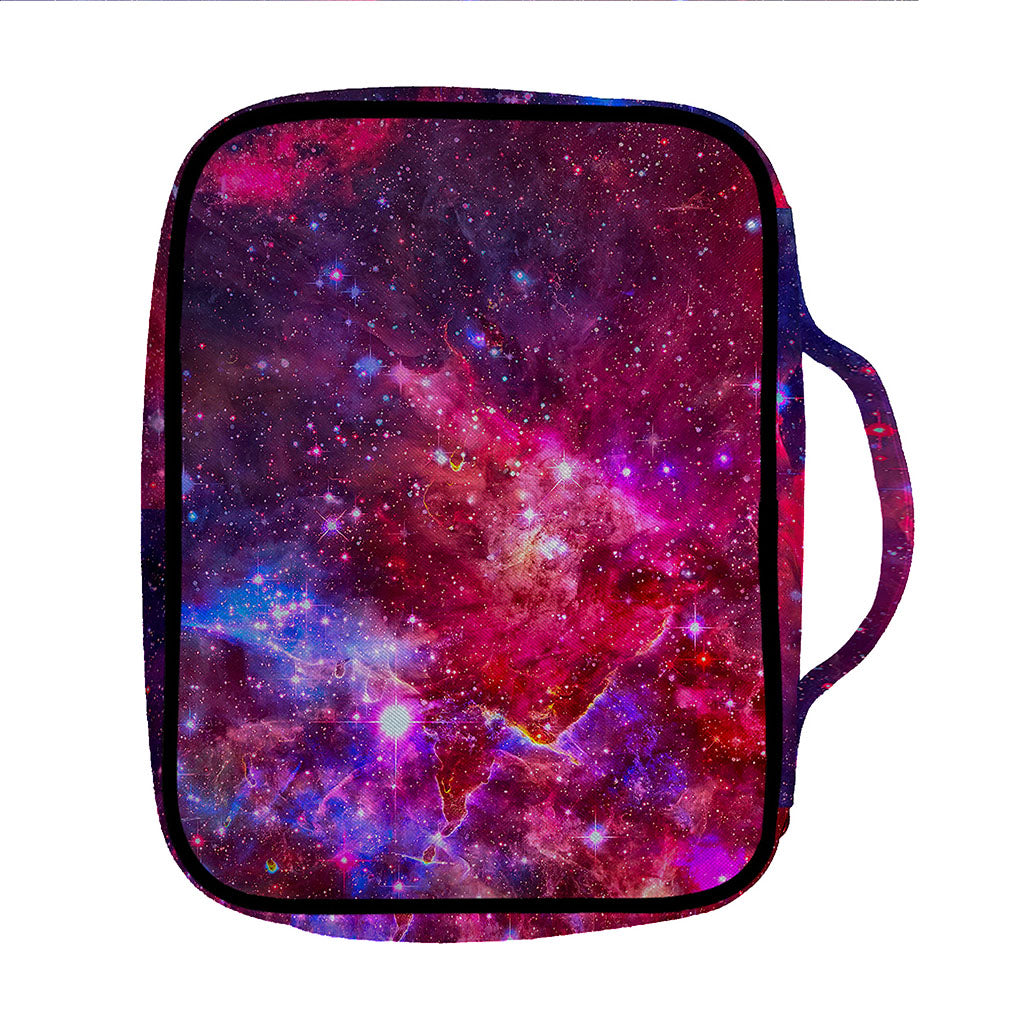 Red Purple Nebula Galaxy Space Print Front Pocket Bible Bag