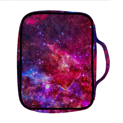 Red Purple Nebula Galaxy Space Print Front Pocket Bible Bag