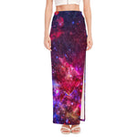 Red Purple Nebula Galaxy Space Print High Slit Maxi Skirt