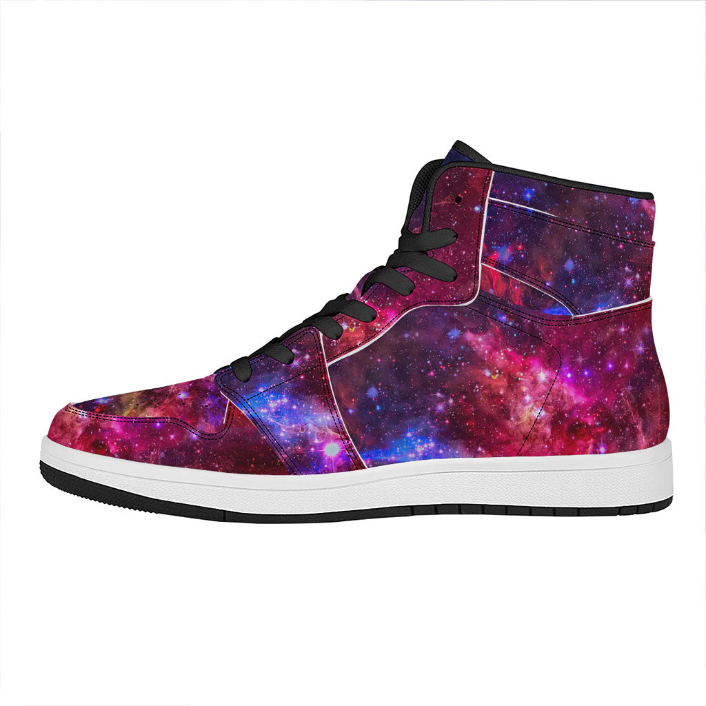 Red Purple Nebula Galaxy Space Print High Top Leather Sneakers