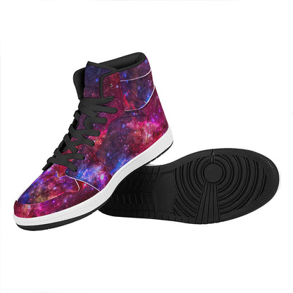 Red Purple Nebula Galaxy Space Print High Top Leather Sneakers