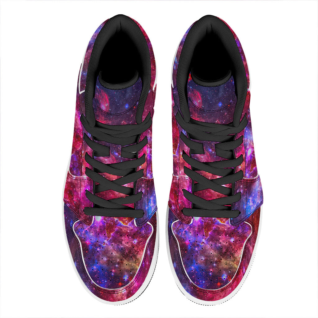 Red Purple Nebula Galaxy Space Print High Top Leather Sneakers