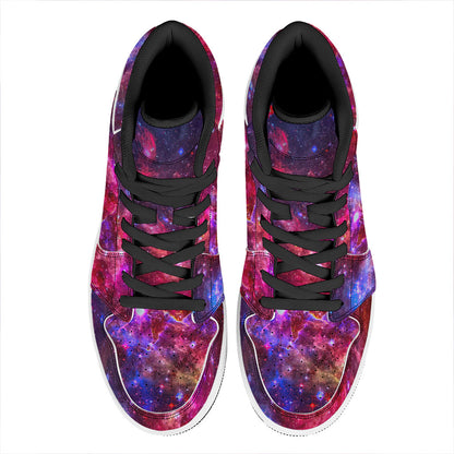 Red Purple Nebula Galaxy Space Print High Top Leather Sneakers