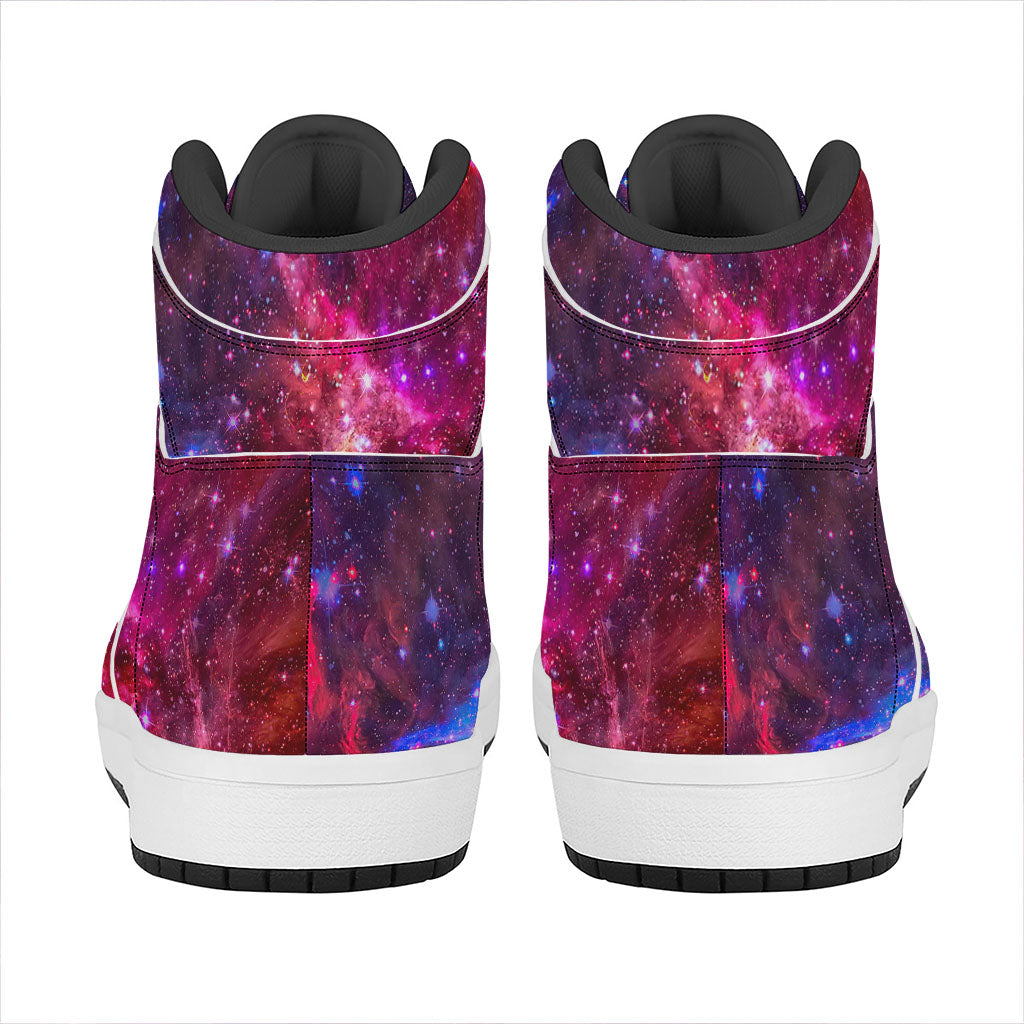 Red Purple Nebula Galaxy Space Print High Top Leather Sneakers