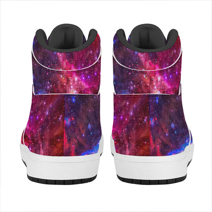 Red Purple Nebula Galaxy Space Print High Top Leather Sneakers