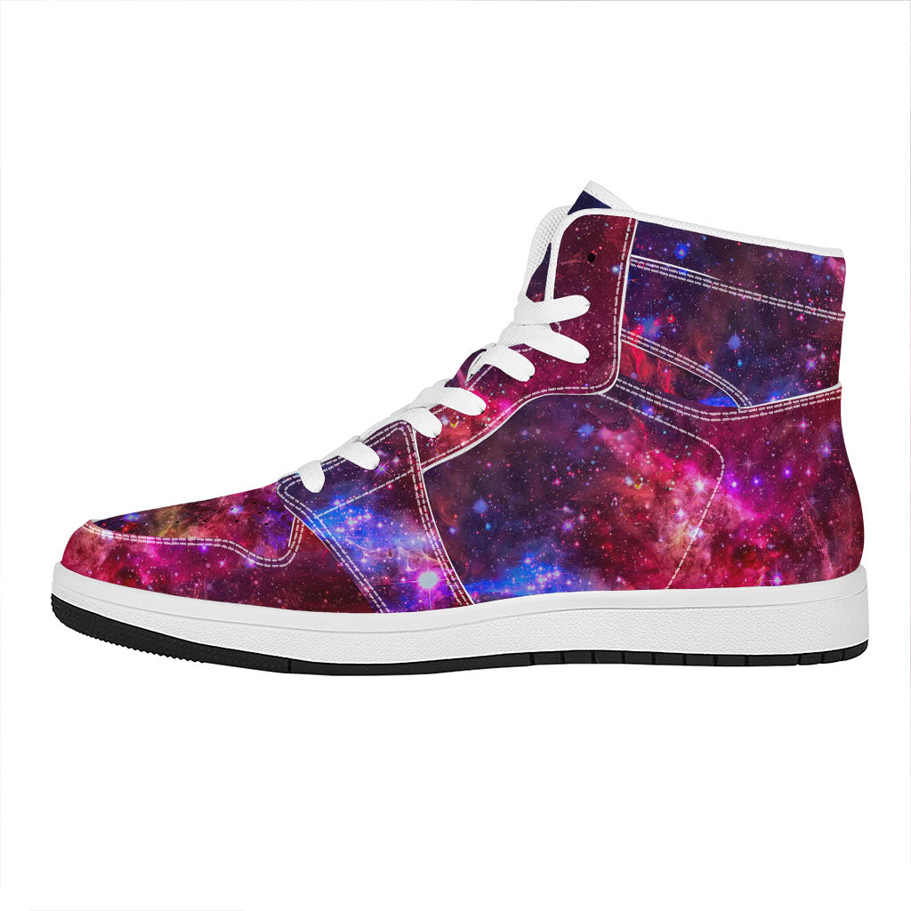 Red Purple Nebula Galaxy Space Print High Top Leather Sneakers