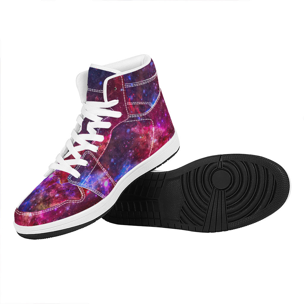 Red Purple Nebula Galaxy Space Print High Top Leather Sneakers