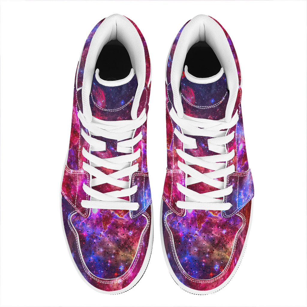 Red Purple Nebula Galaxy Space Print High Top Leather Sneakers
