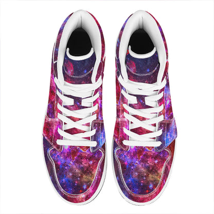 Red Purple Nebula Galaxy Space Print High Top Leather Sneakers
