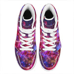 Red Purple Nebula Galaxy Space Print High Top Leather Sneakers