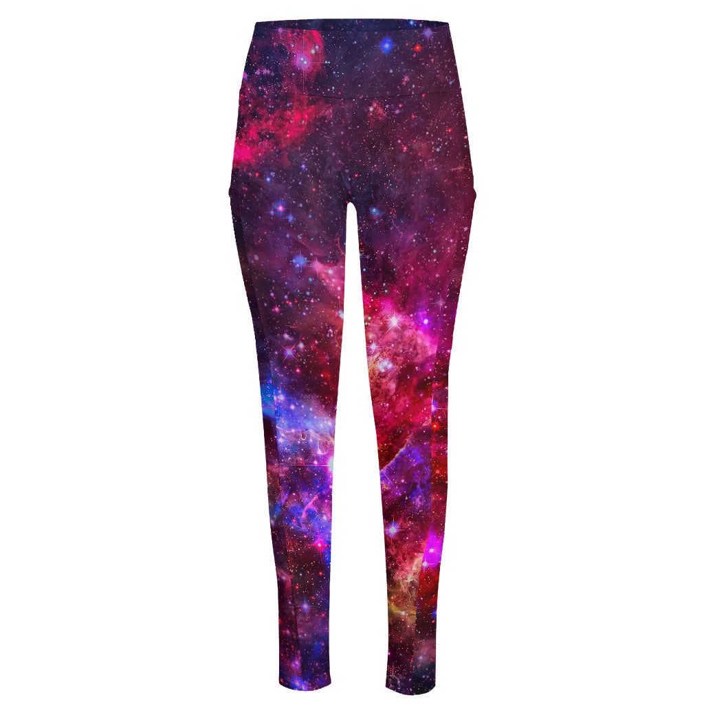 Red Purple Nebula Galaxy Space Print High-Waisted Pocket Leggings