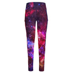 Red Purple Nebula Galaxy Space Print High-Waisted Pocket Leggings