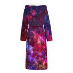 Red Purple Nebula Galaxy Space Print Hooded Bathrobe