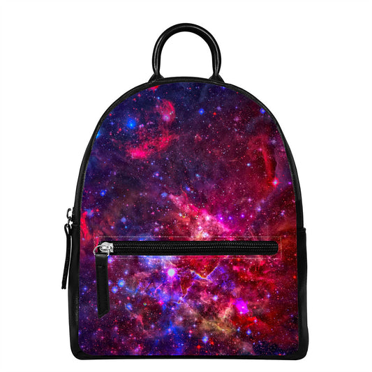 Red Purple Nebula Galaxy Space Print Leather Backpack