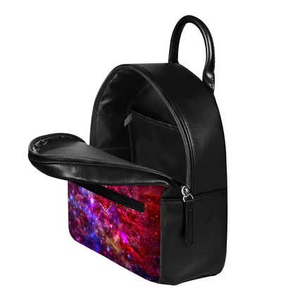 Red Purple Nebula Galaxy Space Print Leather Backpack