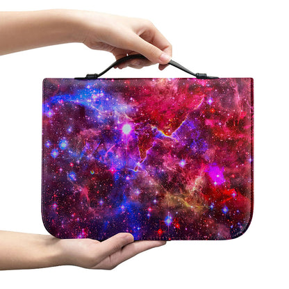 Red Purple Nebula Galaxy Space Print Leather Bible Cover